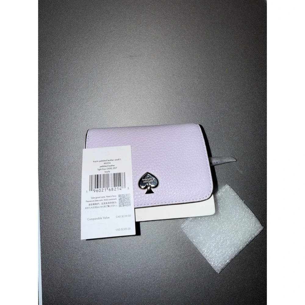 Kate Spade Kayla Pebbled Leather Small L-Zip Bifold Wallet Light Froz KK056 - Picture 8 of 9